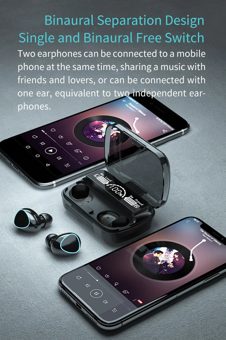 M10 Wireless Earphones with Charging Box, Waterproof Headphone, 9D Stereo, Sports Earbuds, Headsets with Microphone, Bluetooth