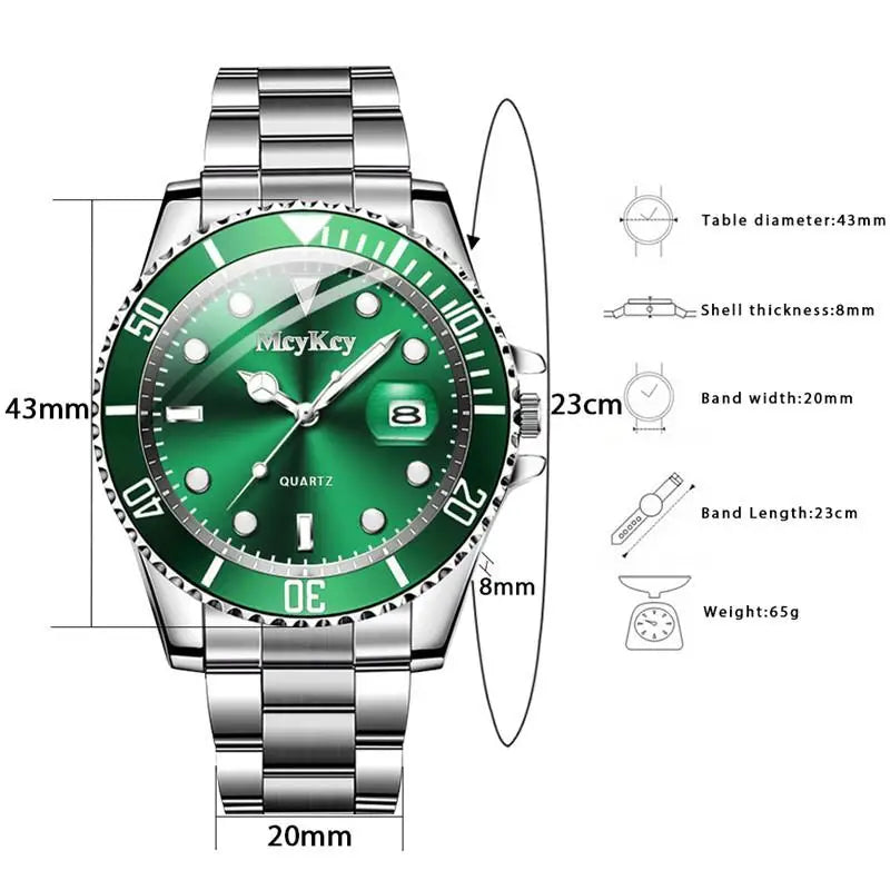 Relógio Masculino com Pulseira de Aço, Verde Aqua Ghost, com Calendário, Relógio Quartz Clássico, Relógios Masculinos de Moda, Acessórios de Combinação.