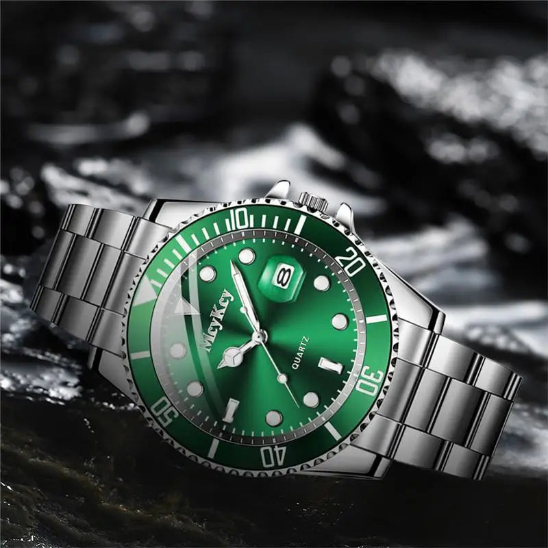 Relógio Masculino com Pulseira de Aço, Verde Aqua Ghost, com Calendário, Relógio Quartz Clássico, Relógios Masculinos de Moda, Acessórios de Combinação.