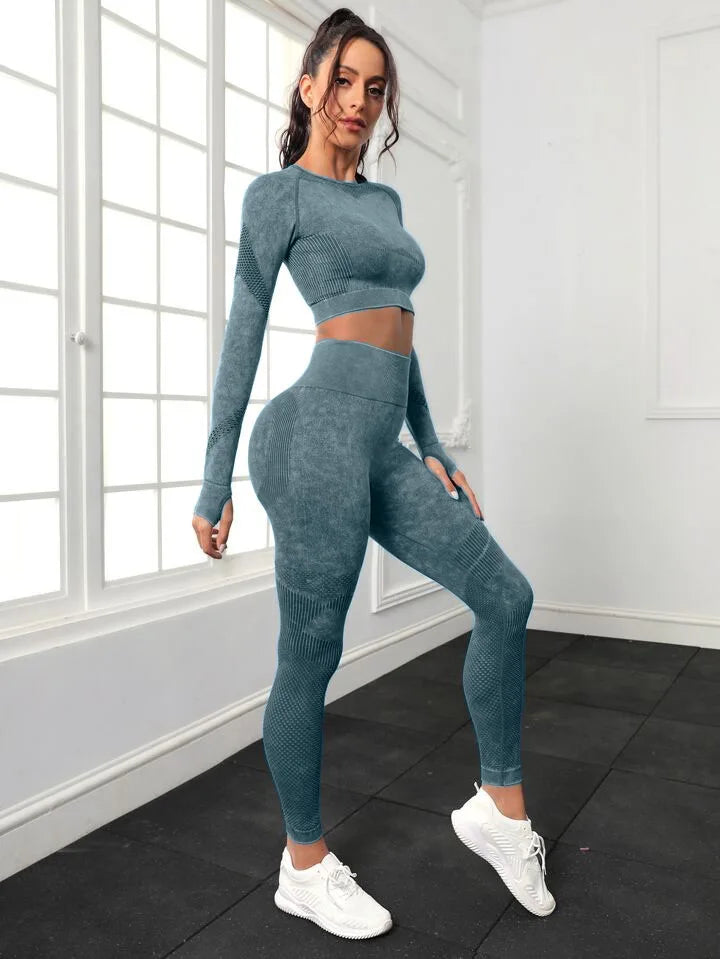 Conjunto de Yoga Mileegirl 2 peças para Mulheres, Conjunto de Calças Esportivas Sem Costura, Leggings de Ginástica com Recortes, Conjunto de Fitness para Treino.