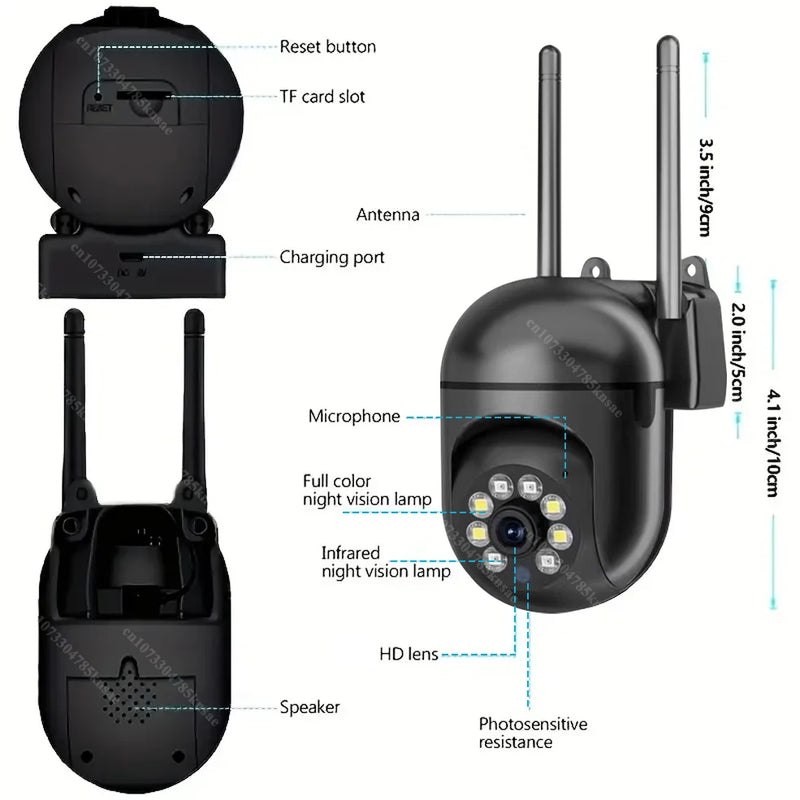 Câmera de Segurança PTZ WiFi 2.4G com Detecção de Movimento