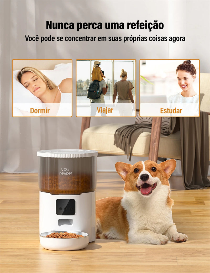 Dispensador Automático de Ração para Gatos e Cães - 4L, Alimentador Inteligente com Controle via APP