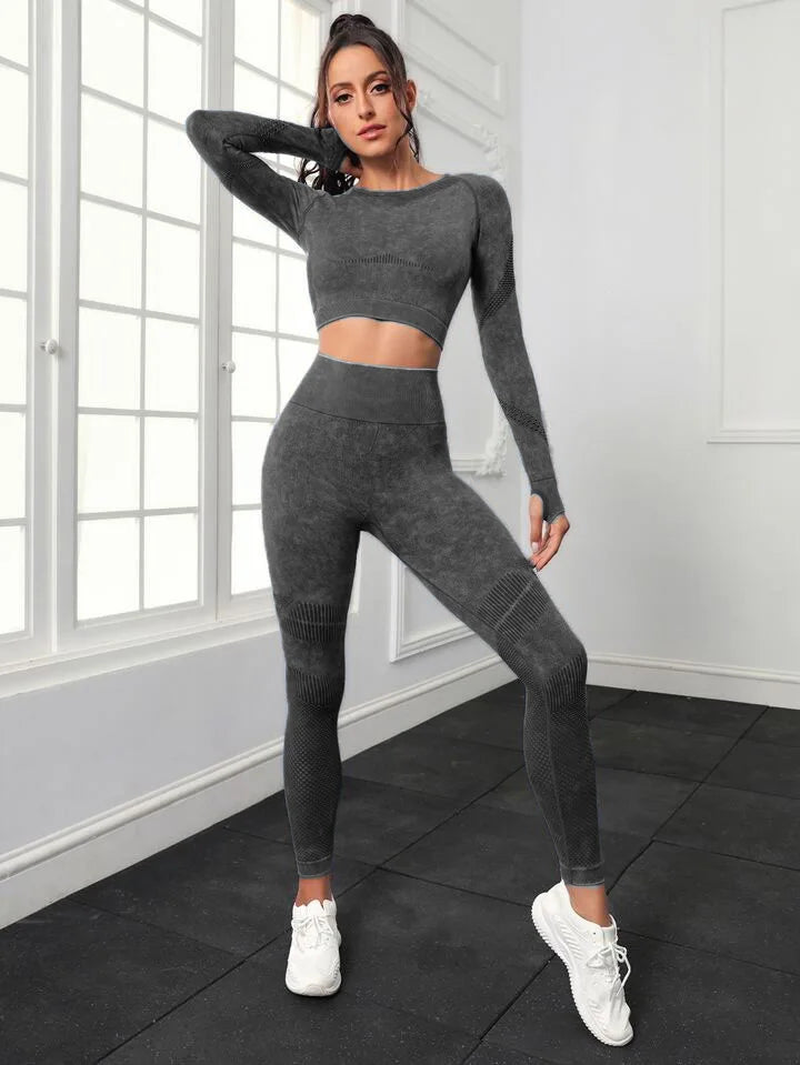 Conjunto de Yoga Mileegirl 2 peças para Mulheres, Conjunto de Calças Esportivas Sem Costura, Leggings de Ginástica com Recortes, Conjunto de Fitness para Treino.