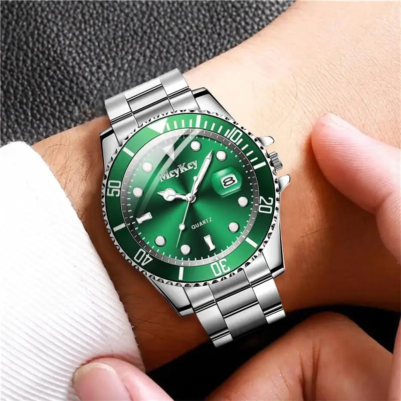 Relógio Masculino com Pulseira de Aço, Verde Aqua Ghost, com Calendário, Relógio Quartz Clássico, Relógios Masculinos de Moda, Acessórios de Combinação.