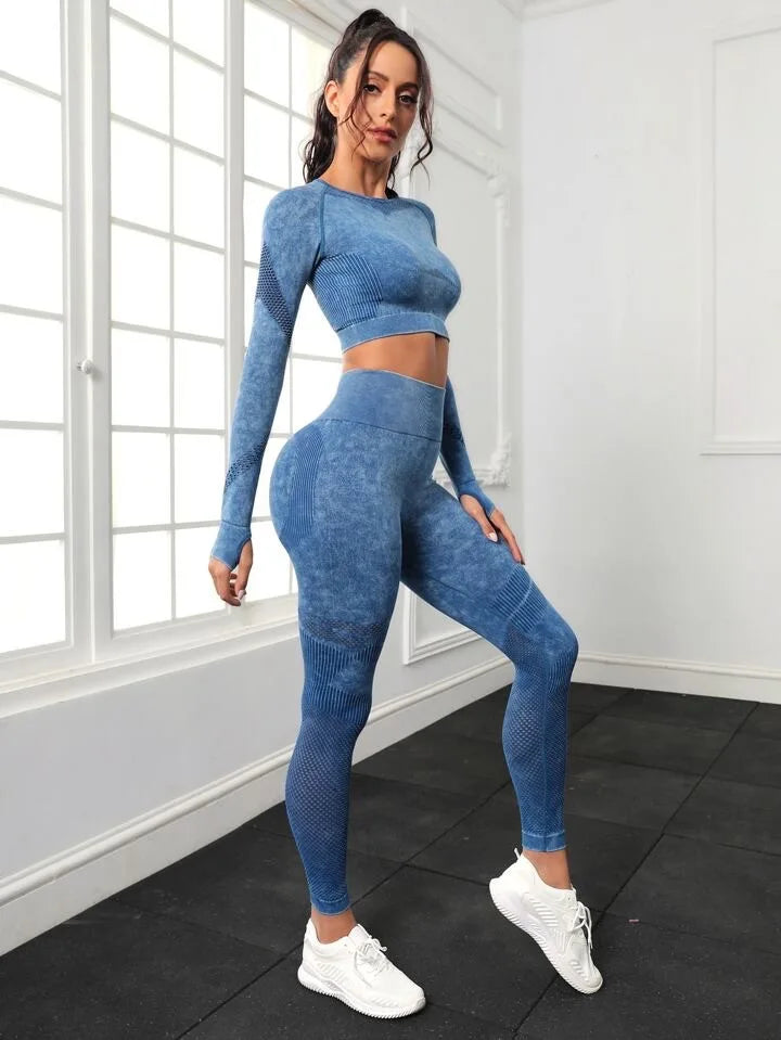 Conjunto de Yoga Mileegirl 2 peças para Mulheres, Conjunto de Calças Esportivas Sem Costura, Leggings de Ginástica com Recortes, Conjunto de Fitness para Treino.