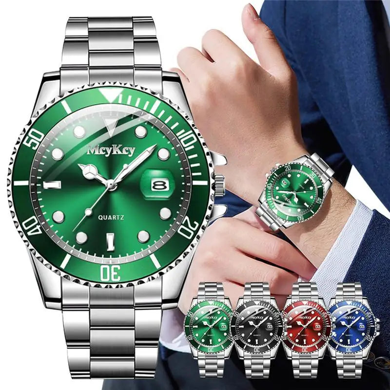 Relógio Masculino com Pulseira de Aço, Verde Aqua Ghost, com Calendário, Relógio Quartz Clássico, Relógios Masculinos de Moda, Acessórios de Combinação.