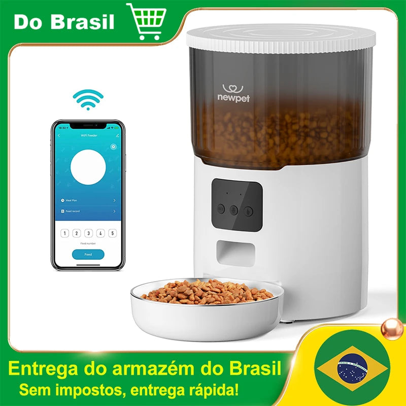 Dispensador Automático de Ração para Gatos e Cães - 4L, Alimentador Inteligente com Controle via APP