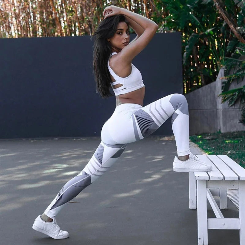 Calças de Yoga com Estampa de Marca HDDHDHH, Leggings Femininas de Fitness com Elementos Geométricos, Calças Esportivas de Cintura Alta.