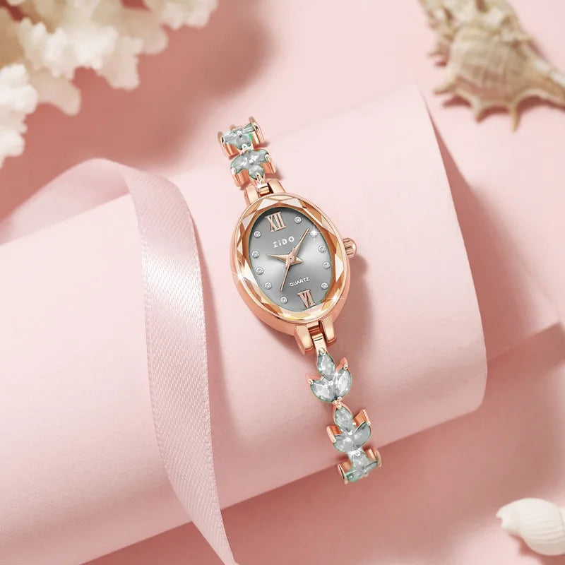 Relógio Feminino UTHAI V22, Luxo Leve com Diamantes Embutidos, Relógio Feminino à Prova d'Água, Relógio de Pulso Oval de Moda com Bracelete de Quartzo.