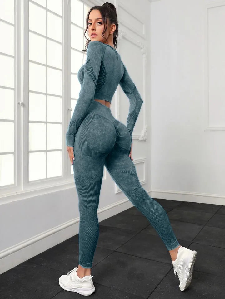 Conjunto de Yoga Mileegirl 2 peças para Mulheres, Conjunto de Calças Esportivas Sem Costura, Leggings de Ginástica com Recortes, Conjunto de Fitness para Treino.