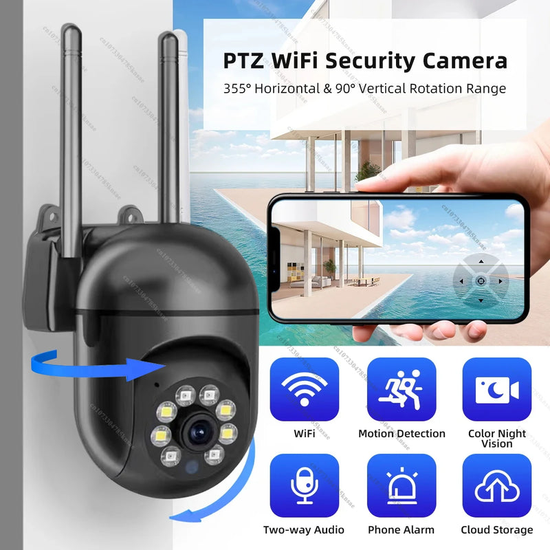 Câmera de Segurança PTZ WiFi 2.4G com Detecção de Movimento