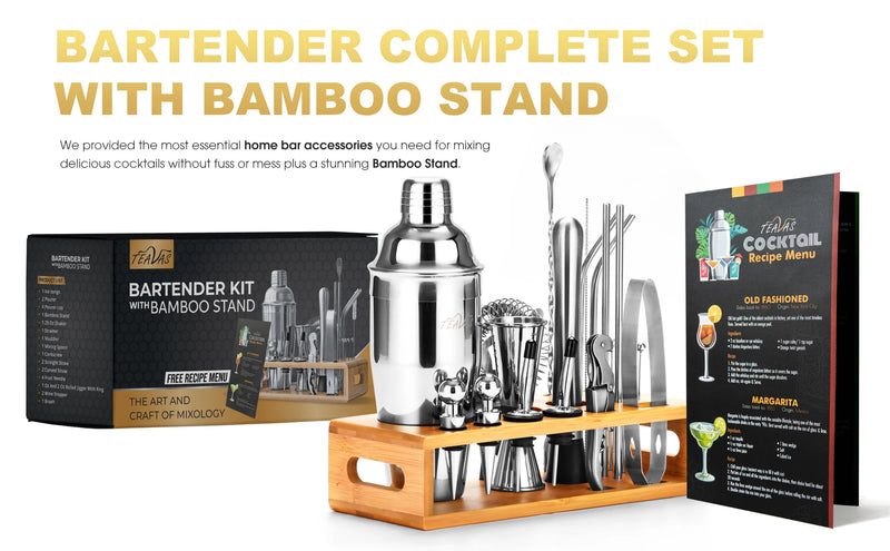 TEAVAS 25 Pieces Mixology Bartender Kit with Cocktail Shaker & Japanese Jigger - Cocktail & Alcohol Mixer Shaker Set - barware