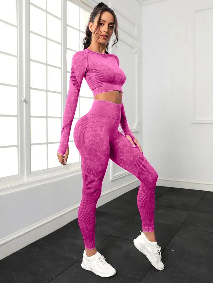 Conjunto de Yoga Mileegirl 2 peças para Mulheres, Conjunto de Calças Esportivas Sem Costura, Leggings de Ginástica com Recortes, Conjunto de Fitness para Treino.