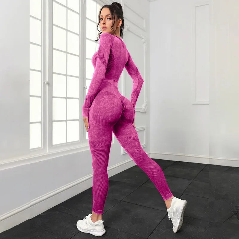 Conjunto de Yoga Mileegirl 2 peças para Mulheres, Conjunto de Calças Esportivas Sem Costura, Leggings de Ginástica com Recortes, Conjunto de Fitness para Treino.