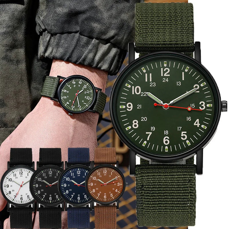 Relógio Militar Esportivo Masculino Luminoso, Resistente a Choques, Relógio de Pulso Masculino com Pulseira de Nylon Simples, Relógio Quartz Masculino.