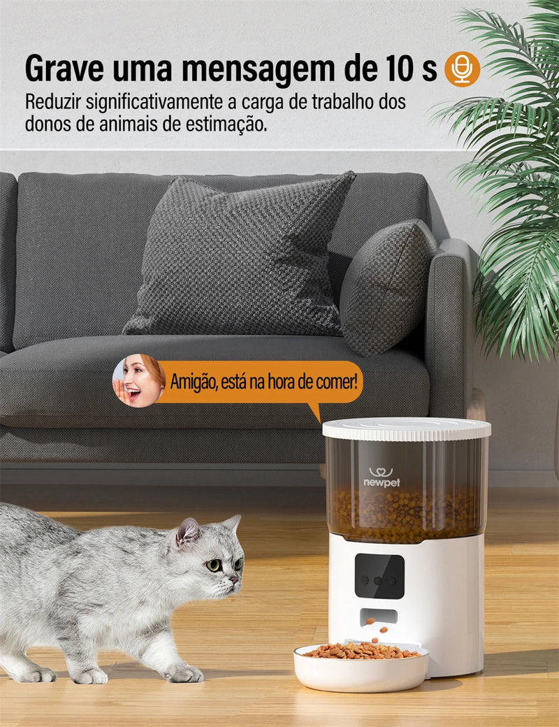 Dispensador Automático de Ração para Gatos e Cães - 4L, Alimentador Inteligente com Controle via APP