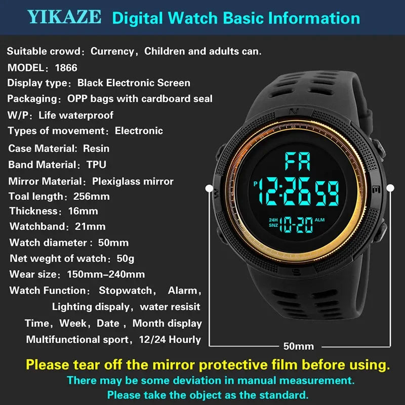 YIKAZE Y01 Military Men Sports Wristwatch Multifunction Men's Digital Watches Waterproof Clock Student Electronic Watch for man