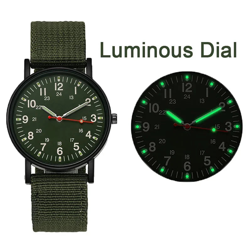 Relógio Militar Esportivo Masculino Luminoso, Resistente a Choques, Relógio de Pulso Masculino com Pulseira de Nylon Simples, Relógio Quartz Masculino.