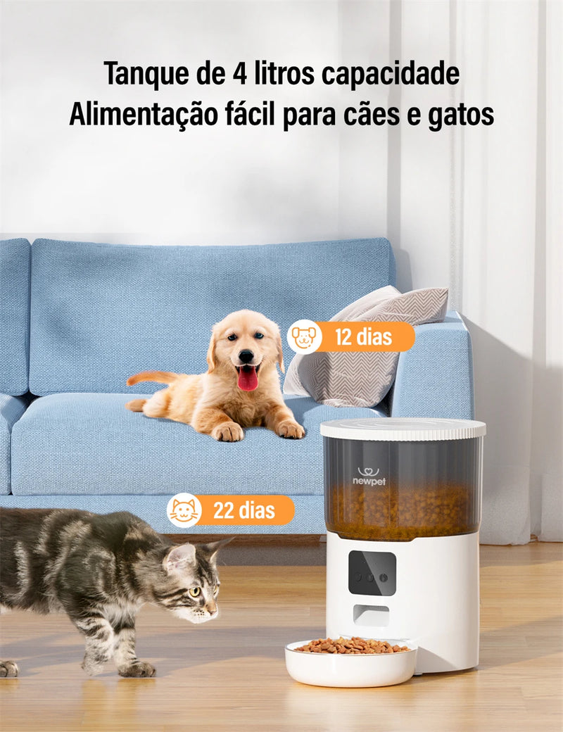 Dispensador Automático de Ração para Gatos e Cães - 4L, Alimentador Inteligente com Controle via APP