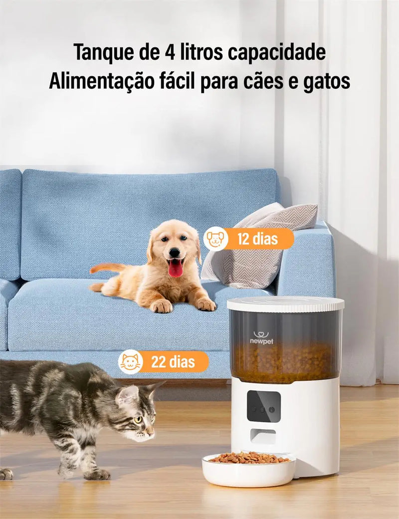 Dispensador Automático de Ração para Gatos e Cães - 4L, Alimentador Inteligente com Controle via APP