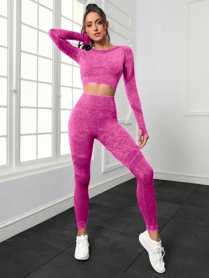 Conjunto de Yoga Mileegirl 2 peças para Mulheres, Conjunto de Calças Esportivas Sem Costura, Leggings de Ginástica com Recortes, Conjunto de Fitness para Treino.